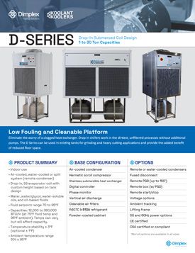 D series chiller, drop-in chiller spec sheet, cut sheet information thumbnail, dimplex thermal, koolant koolers