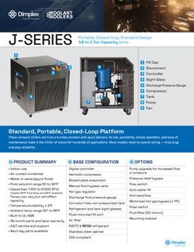 J series chiller spec sheet, portable chiller, cut sheet thumbnail, dimplex thermal, koolant koolers